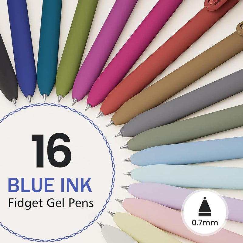 Jimmidda Blue Gel Pens - 16Pcs Blue Ink Pens 0.7mm Medium Point | Smooth Writing - Quick Drying Retractable Pen for Men Women (Vintage + Morandi - 16Pcs) - Image 2